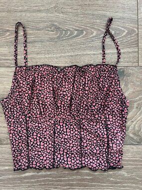 Shein Pink Black Valentines Day Heart Crop Tank Top Size Small